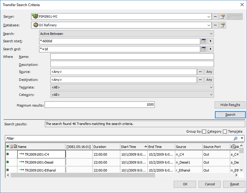 Figure 136: Transfer Search Criteria window
