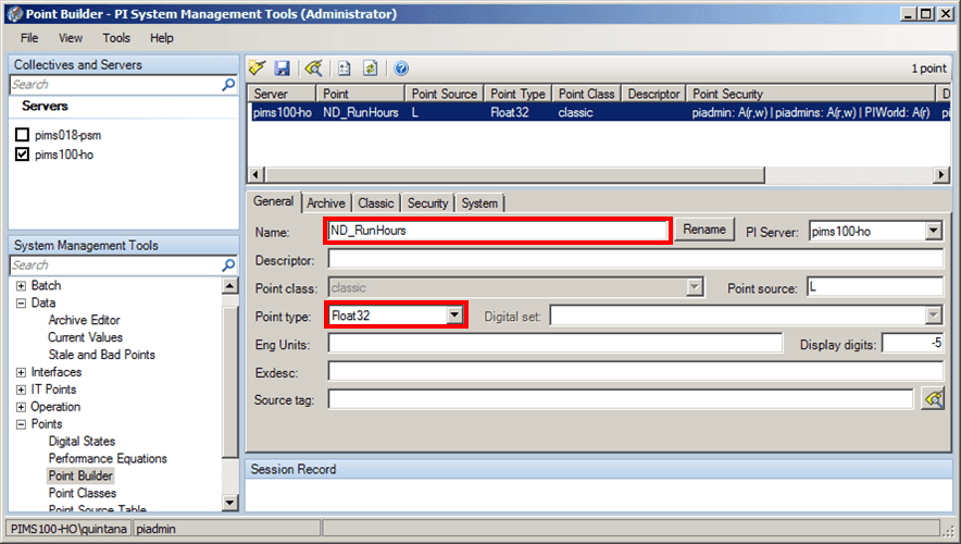 Figure 635: Creating ND_RunHours PI Tag