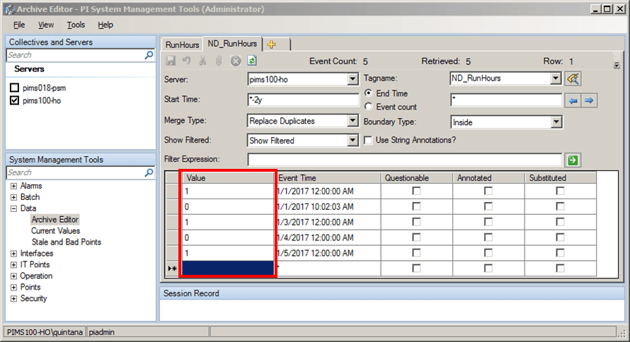 Figure 636: PI Tag Data – ND_RunHours