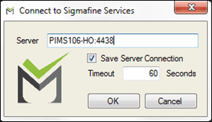 Figure 1231: First Time Log In - Connect to Sigmafine Rest Services