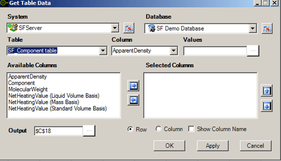 Figure 711: Get Table Data window