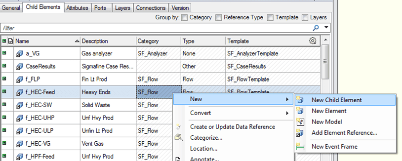 Figure 159: Model tab - select New, New Child Element