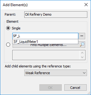 Figure 163: Add Element(s) window - start typing to select element