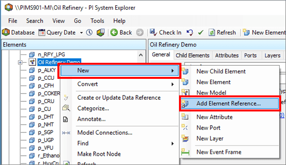 Figure 162: Elements, model - select New, Add Element Reference...
