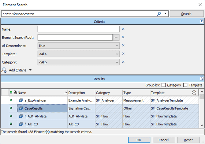 Figure 165: Element Search window
