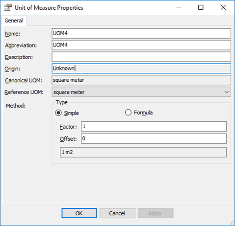 Figure 94: Unit of Measure Properties window