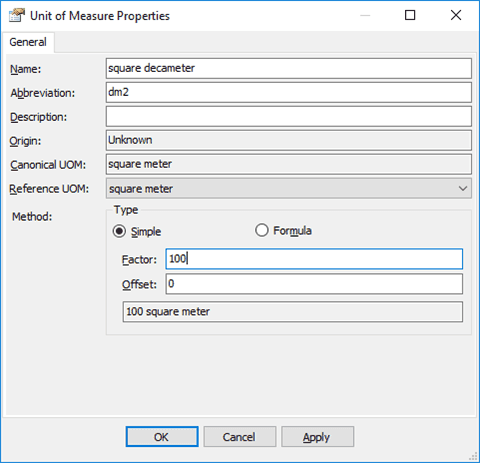 Figure 95: Area Class - unit of measure in "square decameters"