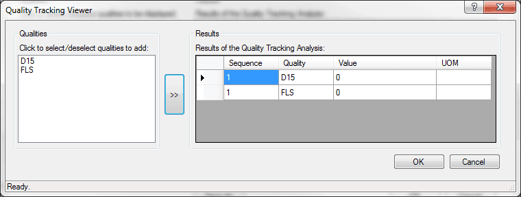 Figure 1375: Quality Tracking Viewer - Results table with added row(s)