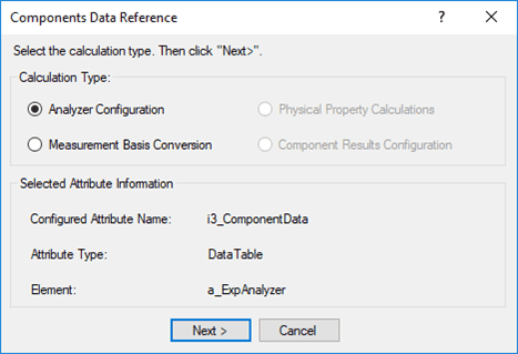 Figure 453: Component Data Reference window - Analyzer Configuration
