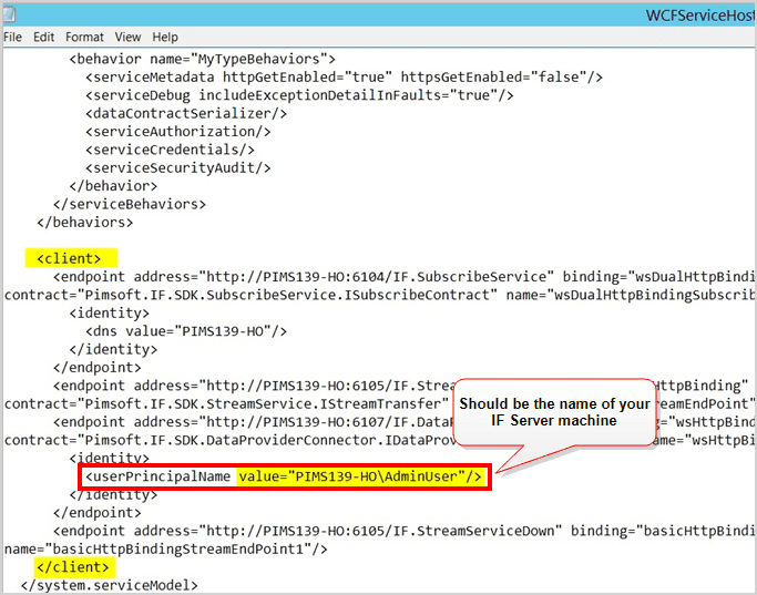 Figure 1468: 'WCFServiceHost.exe.config' file opened in Notepad
