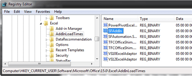 Figure 731: SFAddIn instance in the Registry