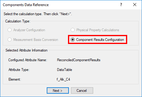 Figure 474: Component Data Reference window - Component Results Configuration