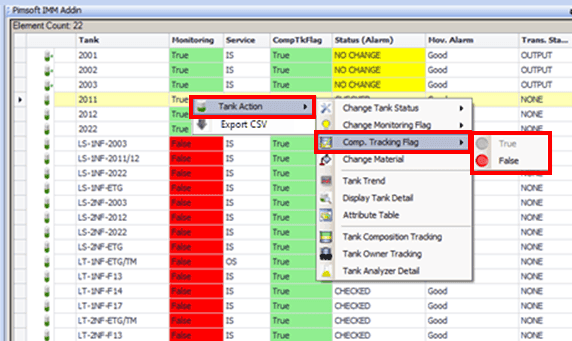 Figure 1624: Change Composition Tracking Flag options