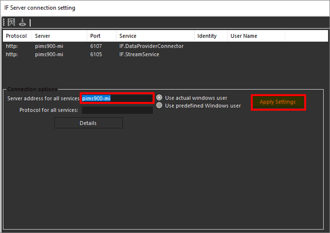 Figure 1383: IF Server connection setting window