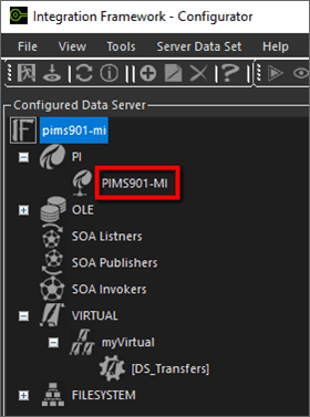 Figure 1400: Configurator - Configured Data Server pane, select PI Server