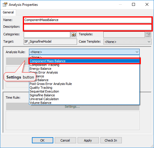 Figure 276: Analysis Properties window - configure analysis rule