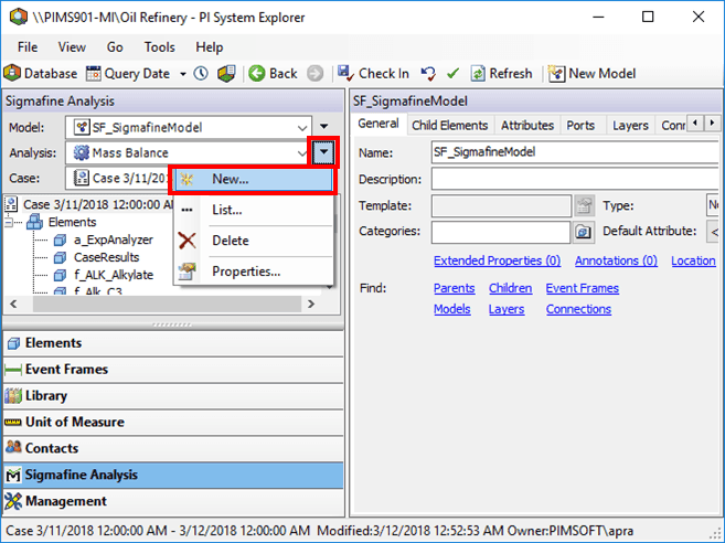 Figure 274: System Explorer - Component Analysis Model - select New analysis