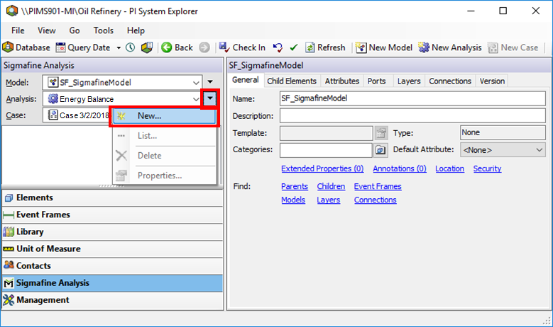 Figure 356: System Explorer - Sigmafine Analysis Model - select New analysis