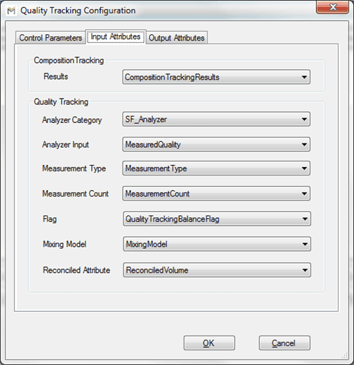 Figure 1308: Quality Tracking Configuration - Input Attributes tab options