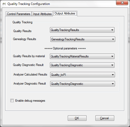 Figure 1309: Quality Tracking Configuration - Output Attributes tab options
