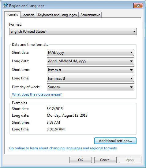 Figure 1585: Windows 8.1 and below - Region and Language