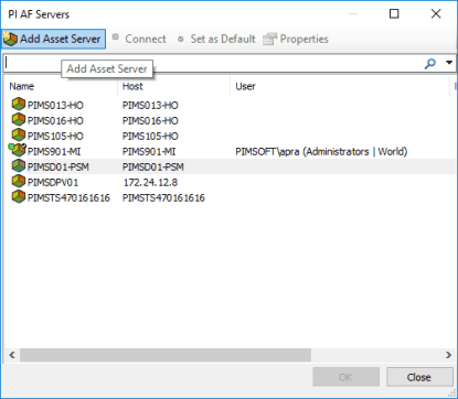 Figure 75: Add Asset Server options