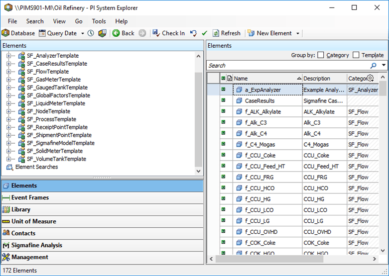 Figure 77: PI System Explorer with Database in tree-view