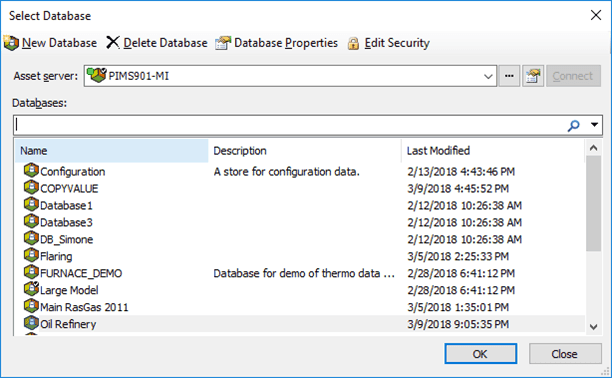 Figure 74: Select Database window