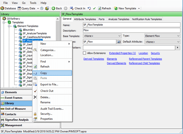 Figure 103: System Explorer, Library - copy an Element Template
