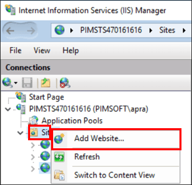 Figure 1224: Select Add Website