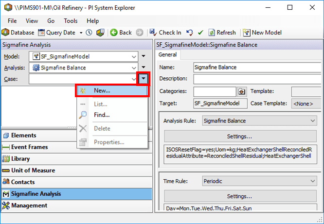 Figure 238: Sigmafine Analysis Model - select New case