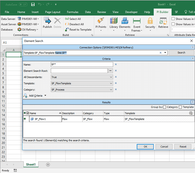 Figure 116: PI Builder - Element Search window