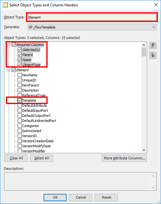 Figure 117: PI Builder - Select Object Types and Column Headers window
