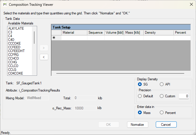 Figure 320: Composition Tracking Viewer - Tank Setup empty