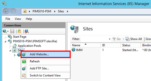 Figure 1567: Selecting Add Website