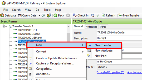 Figure 127: Event Frames - transfer - New > New Transfer option