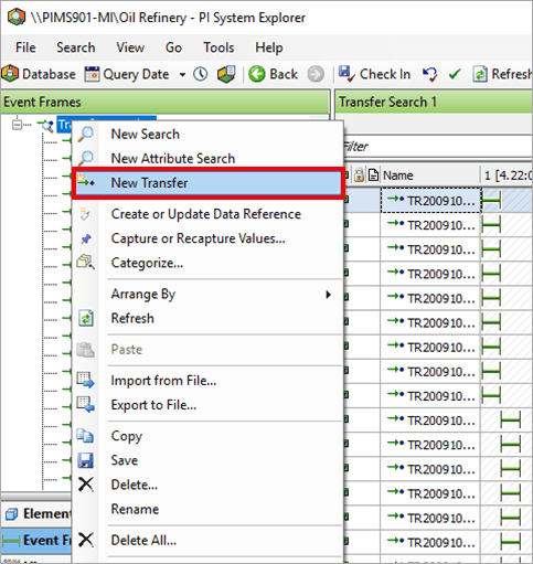 Figure 126: Event Frames - Transfer - New Transfer option