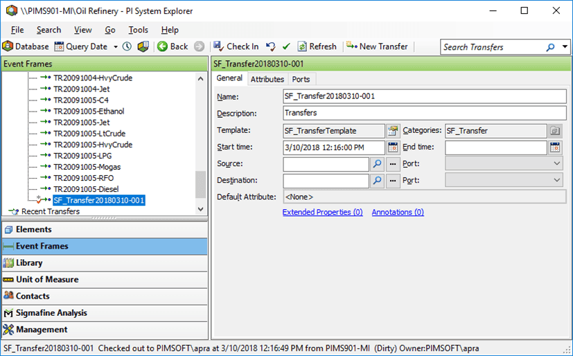 Figure 130: System Explorer, Events Frames - selected template displayed