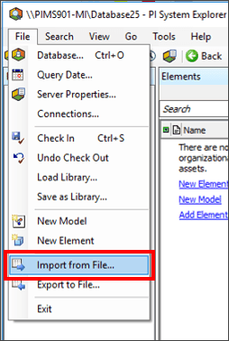 Figure 83: PI System Explorer - select Import from File