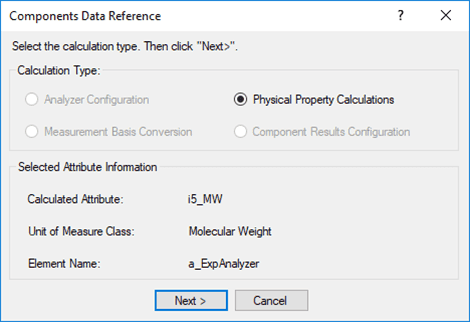 Figure 463: Components Data Reference window - Physical Property Calculations