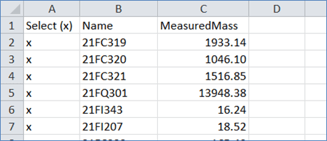 Figure 960: Measured Mass for Meters Excel file format