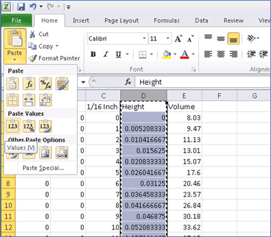 Figure 1019: Copy Height column and Paste a Values only into itself