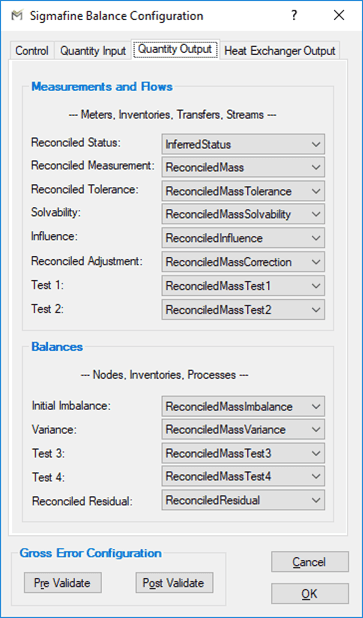 Figure 236: Sigmafine Balance Configuration - Quantity Output tab