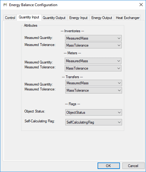 Figure 340: Energy Balance Configuration - Quantity Input tab