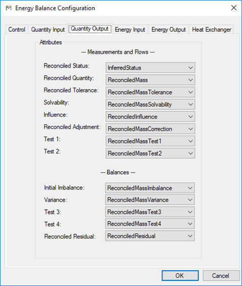 Figure 341: Energy Balance Configuration - Quantity Output tab