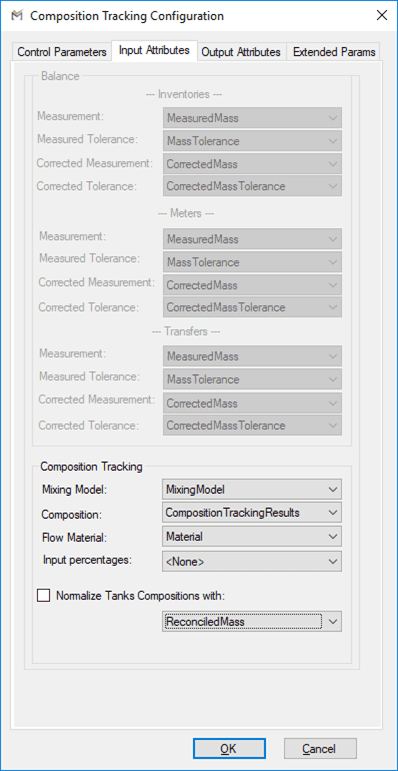 Figure 306: Composition Tracking Configuration - Input Attributes tab