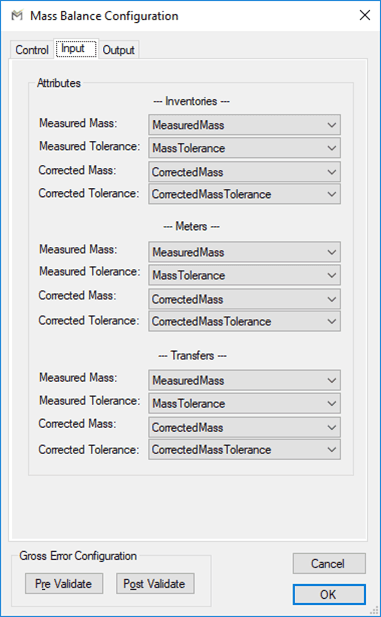 Figure 257: Mass Balance Configuration - Input tab