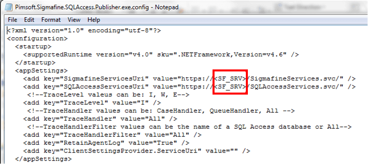 Figure 1235: Edit Pimsoft.Sigmafine.SQLAccess.Publisher.exe in Notepad