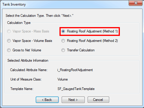 Figure 545: Tank Inventory window - Floating Roof Adjustment (Method 1)