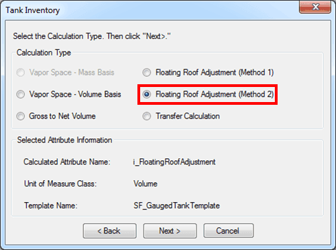 Figure 550: Tank Inventory window - Floating Roof Adjustment (Method 2)